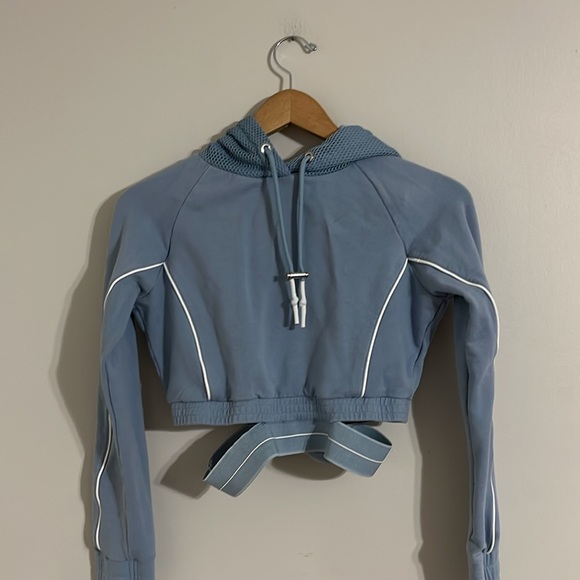 maniere de voir mesh hood banded hoodie size 10 Women's Blue Hoodie Top - Picture 1 of 8